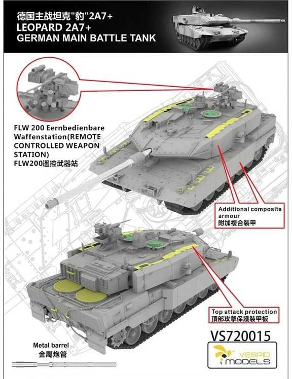 Vespid Models VESPID Leopard 2A7+ vokiečių pagrindinis tankas 1/72 rinkinyje
