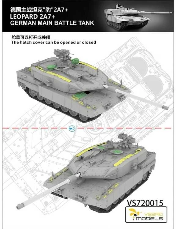 Vespid Models VESPID Leopard 2A7+ vokiečių pagrindinis tankas 1/72 rinkinyje