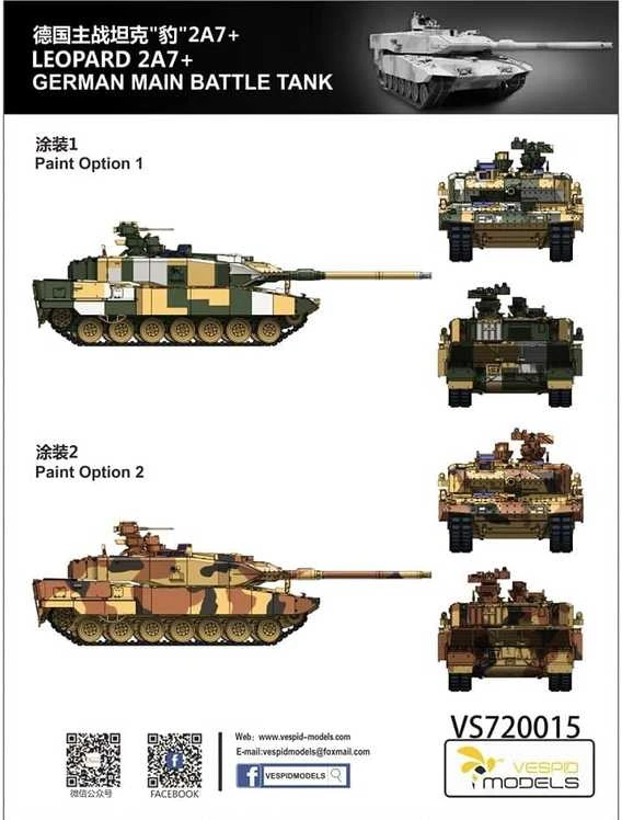 Vespid Models VESPID Leopard 2A7+ vokiečių pagrindinis tankas 1/72 rinkinyje