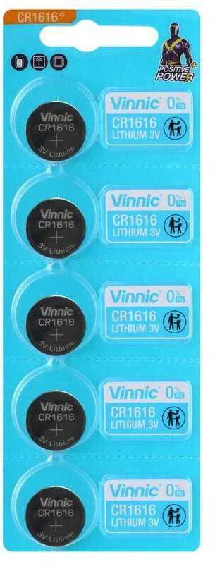 Vinnic CR1616 ličio baterijos 3V laikrodžiams, raktams, 5 vnt.