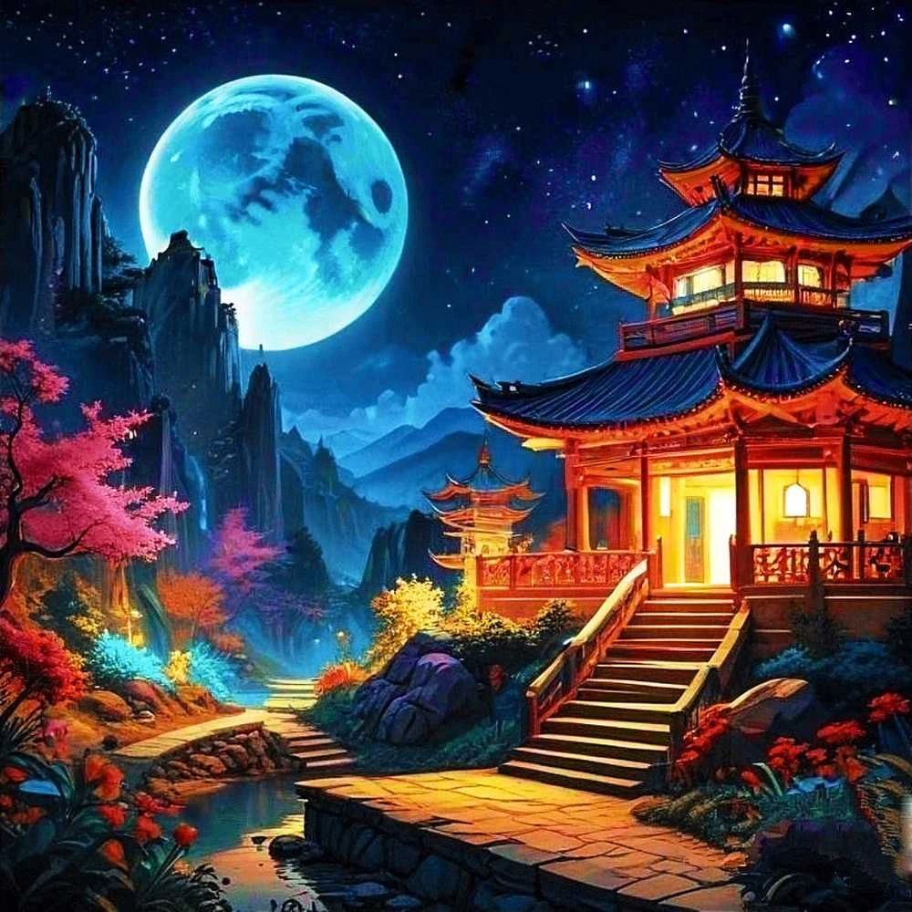 Wizardi Beldizart Diamond Painting rinkinys „Azijos peizažas“ 30x30 cm WD3210