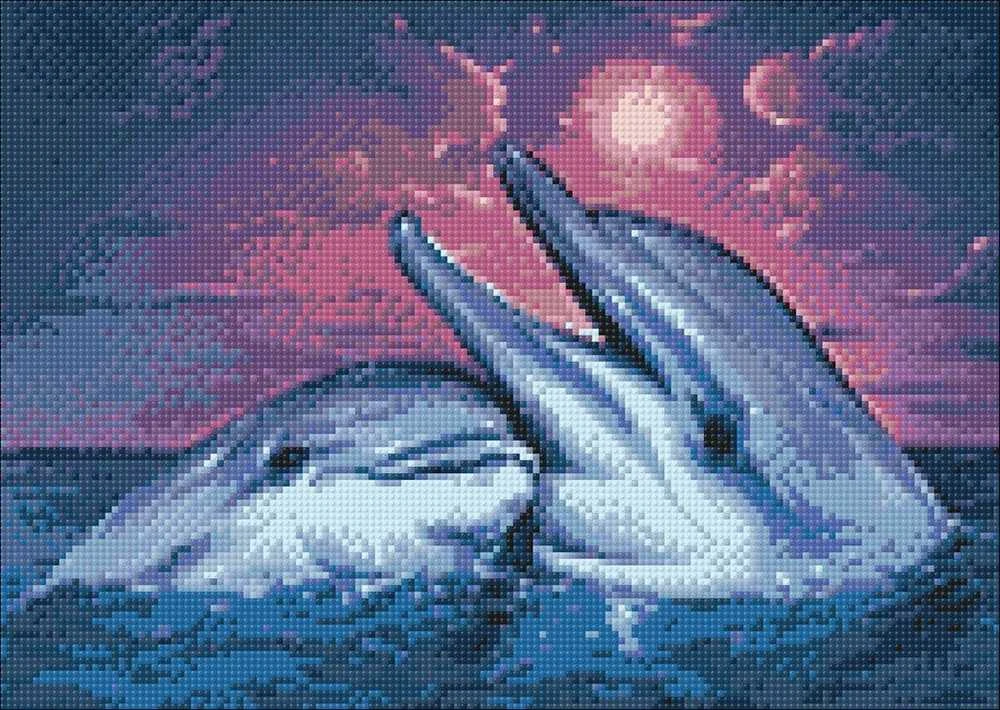 Wizardi Deimantinis paveikslas Dolphins WD223 38*27 cm