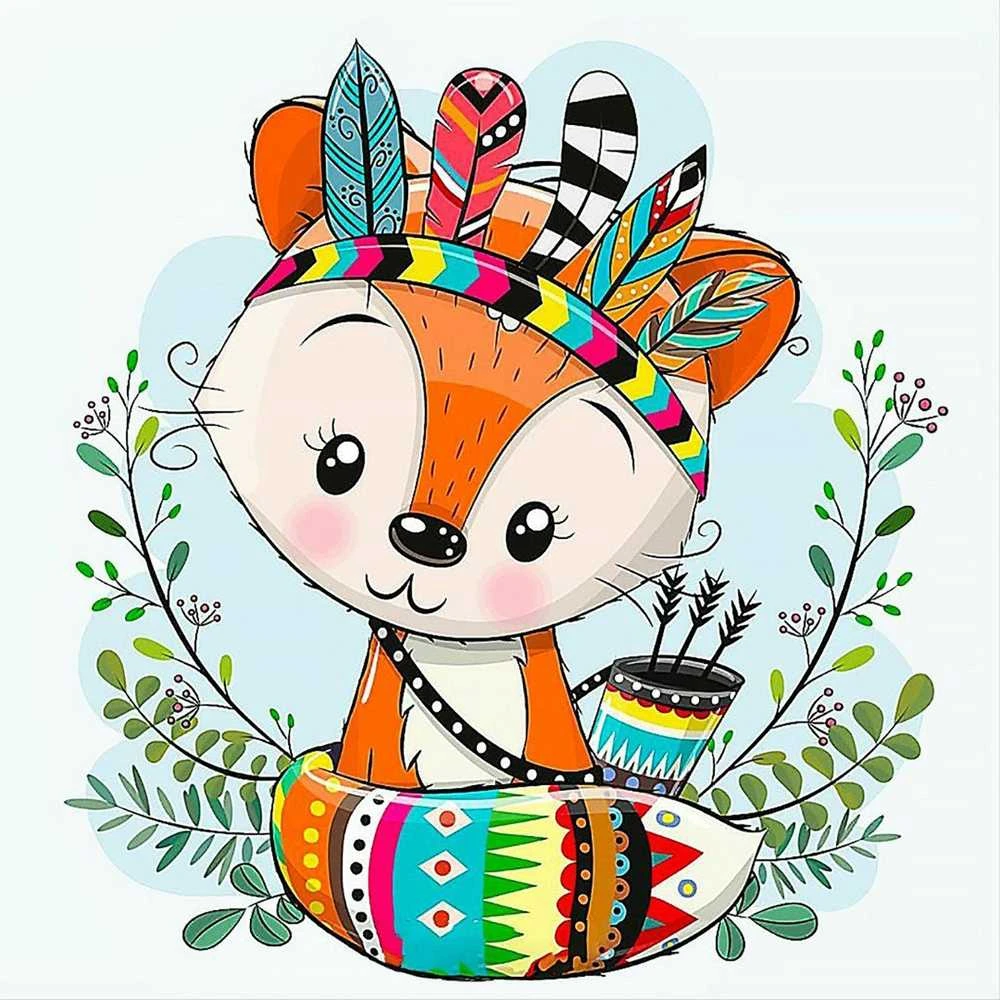 Wizardi Deimantinis paveikslas Indian Fox 20*20 cm WD2532
