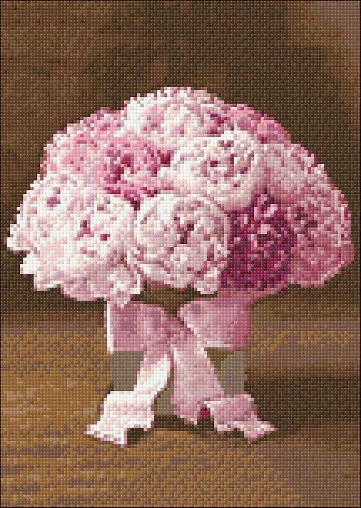 Wizardi Deimantinis paveikslas Peonies with Ribbon WD003 27*38 cm