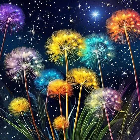 Wizardi Beldizart Diamond Painting rinkinys "Starry Dandelions" 30x30 cm WD3209