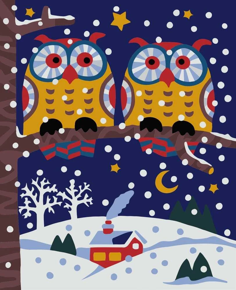 Wizardi Tapybos pagal skaičius rinkinys: Owls 16.5x13 cm MINI055