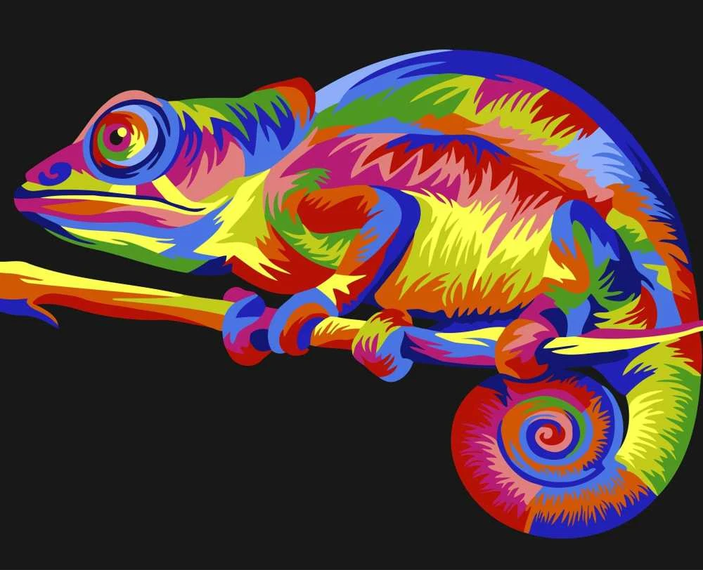 Wizardi Tapybos pagal skaičius rinkinys: Rainbow Chameleon 16.5x13 cm MINI033