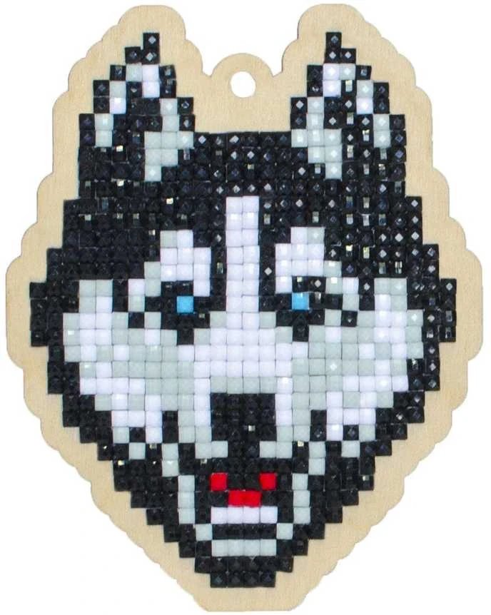 Wizardi Wood Medinė deimantinė mozaika Haskis – kūrybinis rinkinys su blizgiais akmenukais