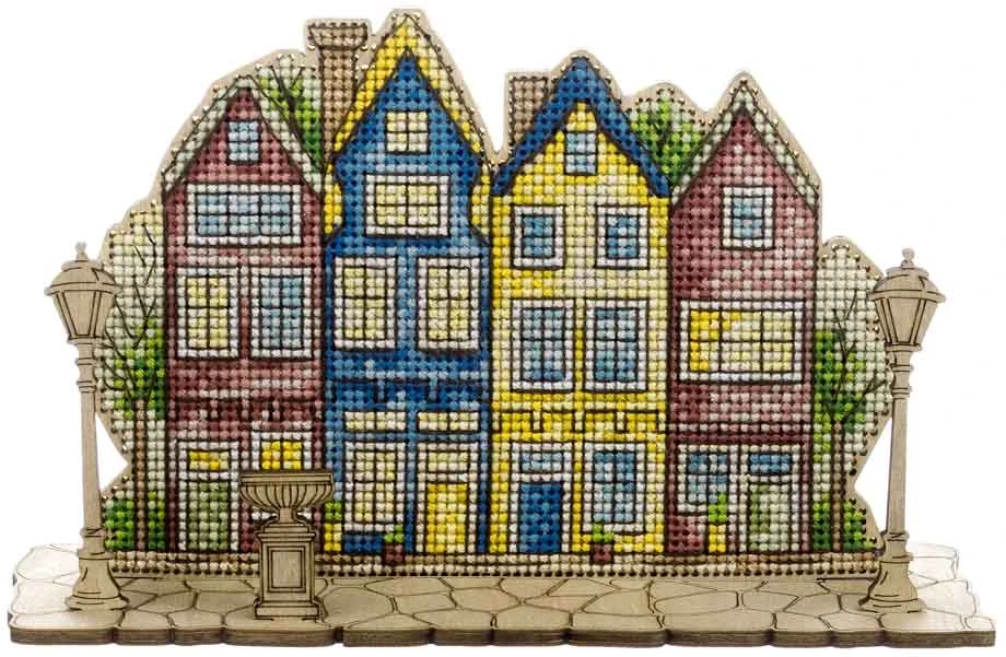 Wonderland Crafts Medinis kryželiu siuvinėjimo rinkinys „Vakaro šviesos“ su stovu 13,5×10 cm