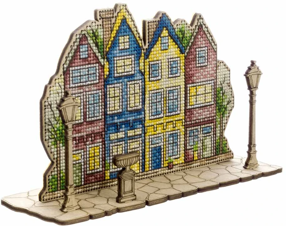 Wonderland Crafts Medinis kryželiu siuvinėjimo rinkinys „Vakaro šviesos“ su stovu 13,5×10 cm