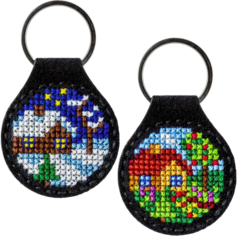 Wonderland Crafts Siuvinėjimo kryželiu rinkinys: namelio raktų pakabukas iš dirbtinės odos