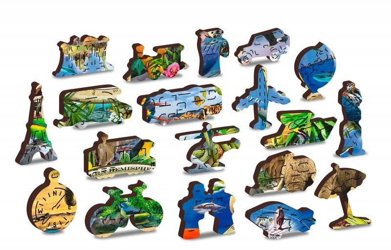Wooden city Medinė dėlionė „Gyvūnų karalystė“ 600 detalių, dvipusės figūrėlės 12+