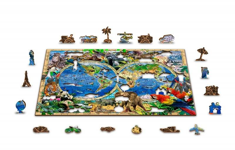 Wooden city Medinė dėlionė „Gyvūnų karalystė“ 600 detalių, dvipusės figūrėlės 12+