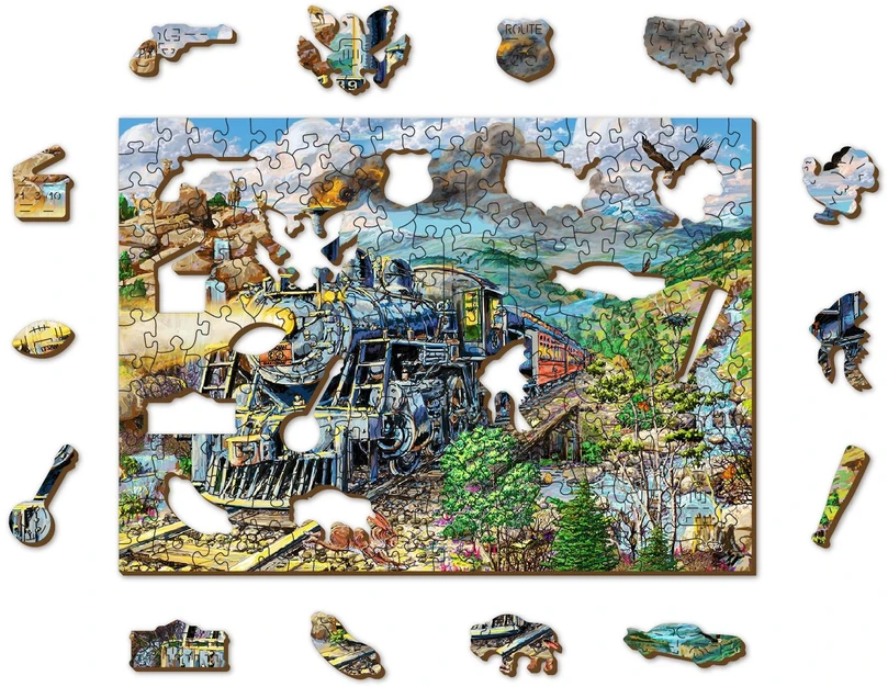 Wooden city Medinė dėlionė „Traukinys“ 200 detalių, dvipusės figūrėlės 10+