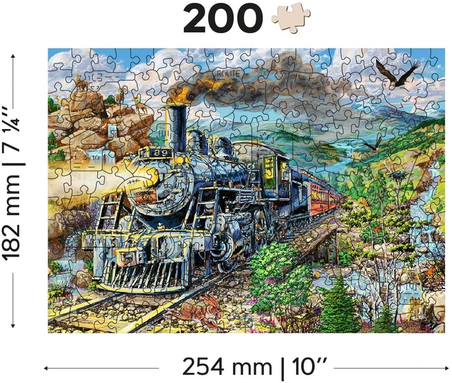 Wooden city Medinė dėlionė „Traukinys“ 200 detalių, dvipusės figūrėlės 10+