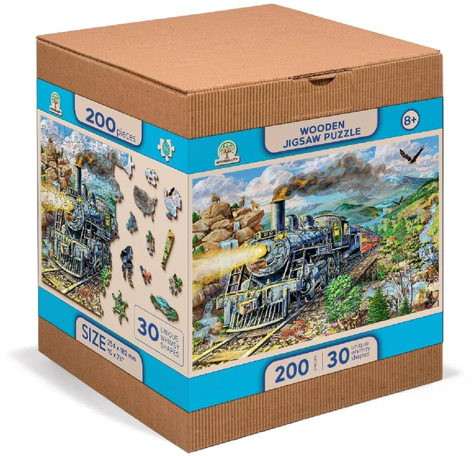 Wooden city Medinė dėlionė „Traukinys“ 200 detalių, dvipusės figūrėlės 10+