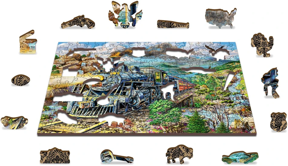 Wooden city Medinė dėlionė „Traukinys“ 200 detalių, dvipusės figūrėlės 10+