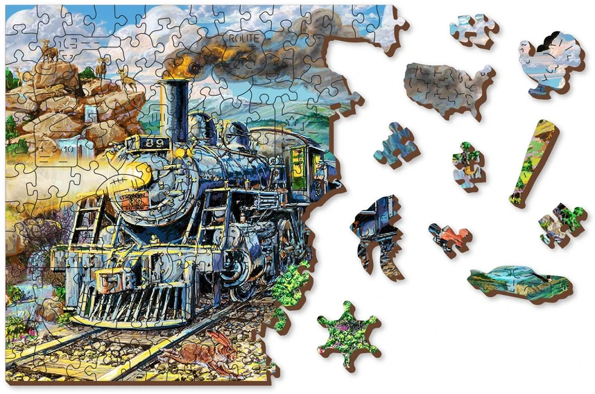 Wooden city Medinė dėlionė „Traukinys“ 200 detalių, dvipusės figūrėlės 10+