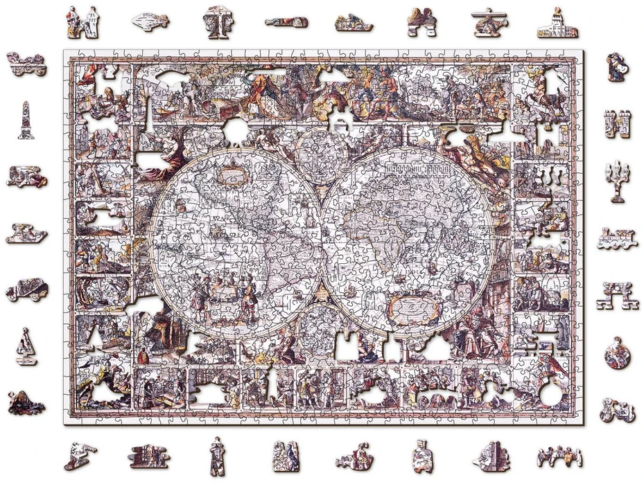 Wooden city Medinė dėlionė „Tyrinėjimų žemėlapis“ 750 detalių, dvipusės figūrėlės 12+