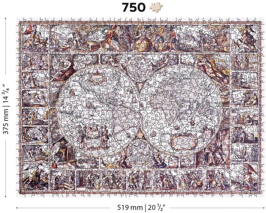 Wooden city Medinė dėlionė „Tyrinėjimų žemėlapis“ 750 detalių, dvipusės figūrėlės 12+
