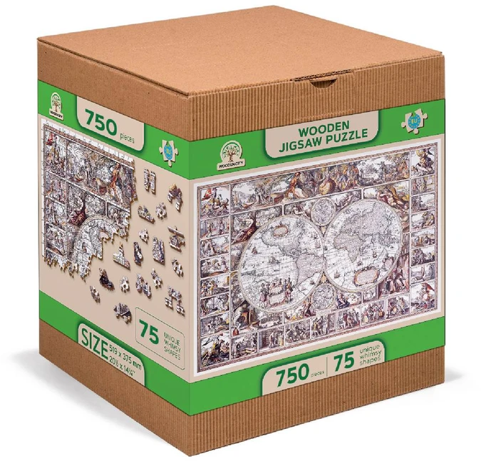 Wooden city Medinė dėlionė „Tyrinėjimų žemėlapis“ 750 detalių, dvipusės figūrėlės 12+