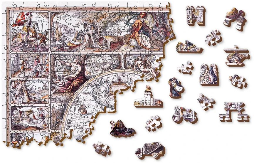 Wooden city Medinė dėlionė „Tyrinėjimų žemėlapis“ 750 detalių, dvipusės figūrėlės 12+