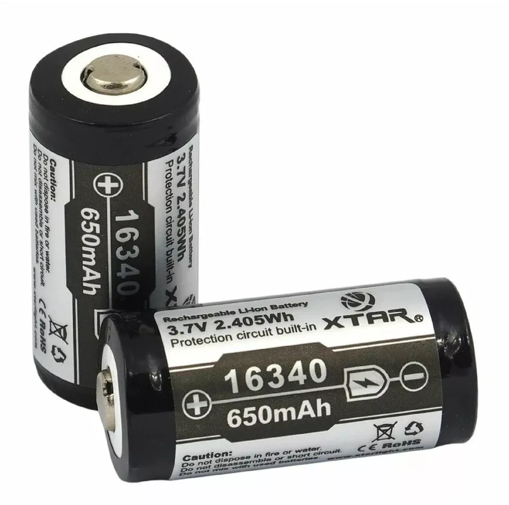 Xtar 650mAh 3,7V 16340 CR123 akumuliatorius su PCB