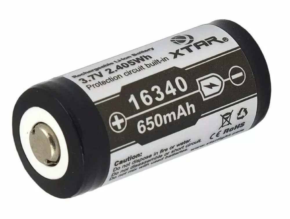 Xtar 650mAh 3,7V 16340 CR123 akumuliatorius su PCB