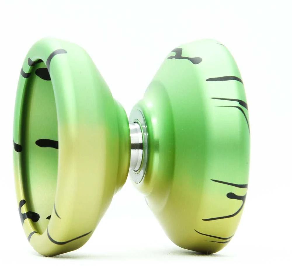 YoYoFactory Spotlight Ultra aliuminis yoyo – nereaguojantis, pažengusiems, Hunter Feuerstein parašas – geltona/žalia/juoda