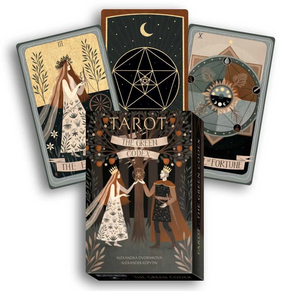 Žalias Codex Tarot rinkinys: 78 kortos + knyga, gamtos magija | Lo Scarabeo