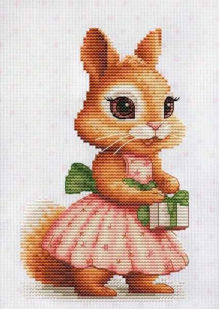 luca S Siuvinėjimo kryželiu rinkinys "Voverės dovana" 10x17cm SB1414