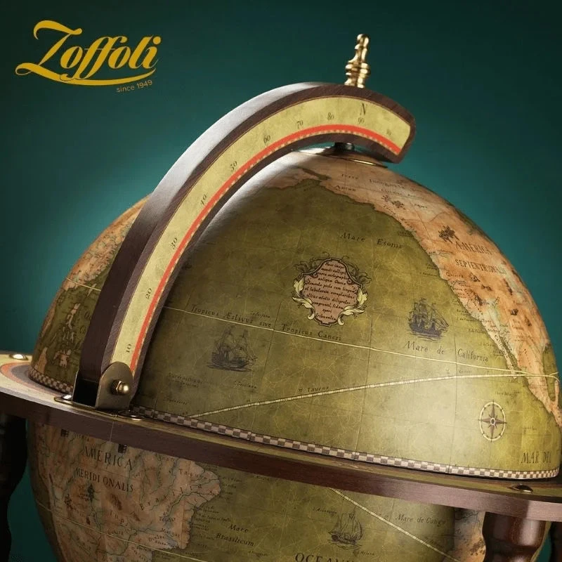 Zoffoli Prabangus rankų darbo gaublys-baras 40 cm, alyvuogių žalias, XVIII a. žemėlapis