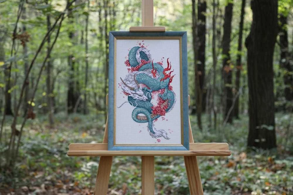Zolotoe Runo Skaičiuojamo kryželio siuvinėjimo rinkinys „Drakonas ir sakura“