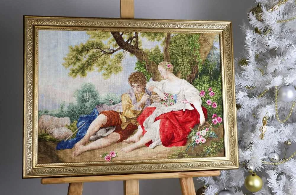 Zolotoe Runo Romantiškas kryželiu siuvinėjimo rinkinys: Piemuo groja fleita piemenkaitei