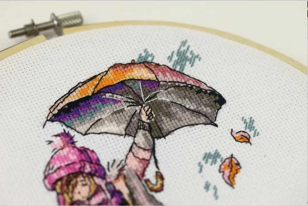 Zolotoe Runo Siuvinėjimo rinkinys Lietus, 16×11.5 cm – žavingas mini paveikslas