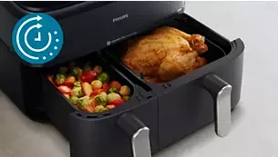 Naujiena Dviejų krepšelių gruzdintuvė su garų funkcija  Philips 5000 Series NA555/00, Sidabrinė aprašymas - Prekės nuotrauka