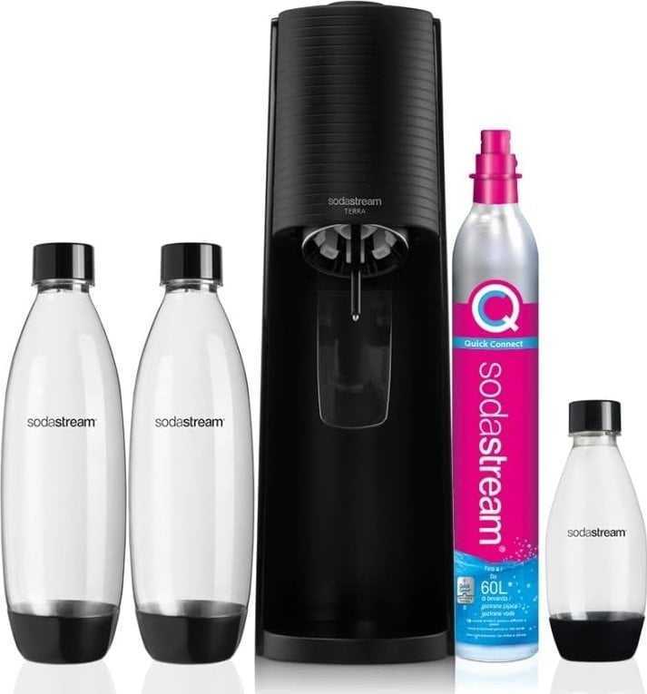 Gazuotų gėrimų gaminimo aparato SodaStream Terra rinkinys, juodas