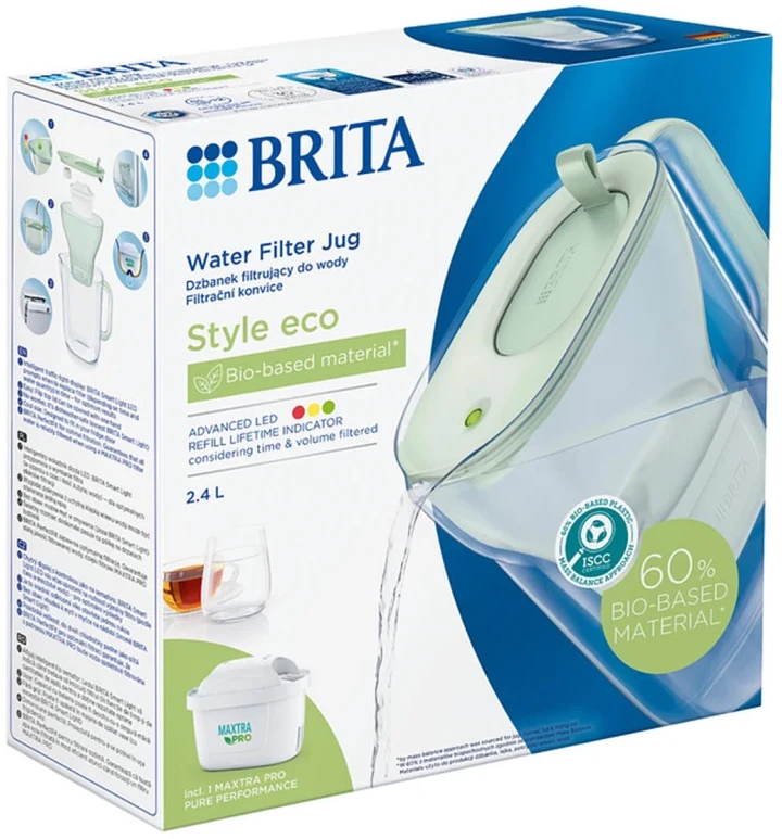 Vandens filtravimo ąsotis BRITA Style Eco 2.4L, žalios spalvos su 2x MAXTRA PRO filtrais +DOVANA Brita gertuvė