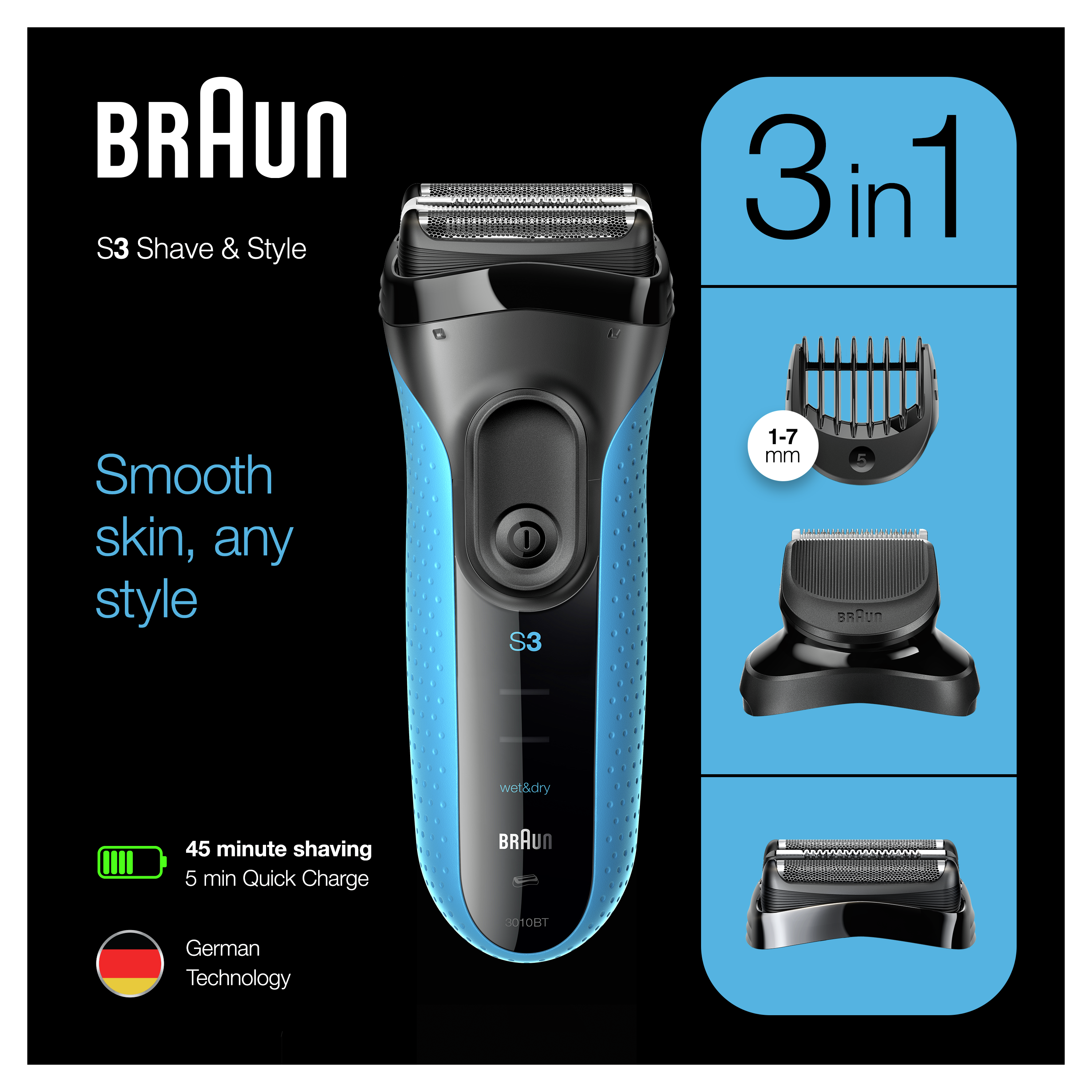 Barzdaskutė Braun Series 3 3010BT 3in1
