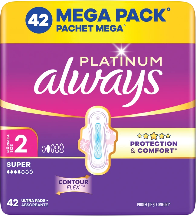 Always Platinum Super Size 2 Higieniniai Paketai su Sparneliais, 42 vnt.