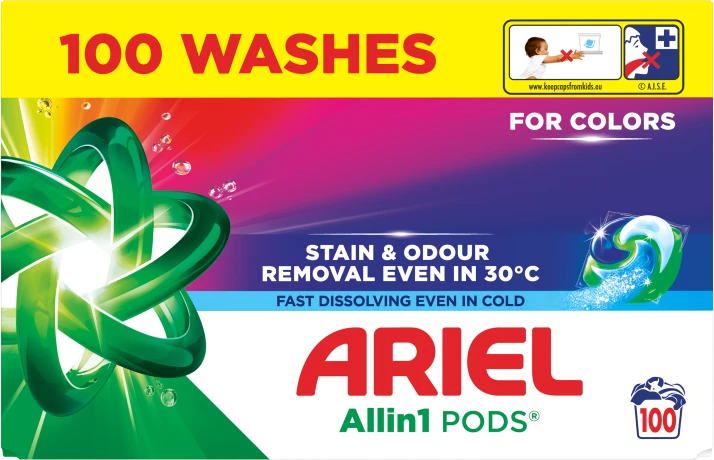 Ariel All-in-1 Pods Color Želinės Skalbimo Kapsulės, 100 Kapsulės
