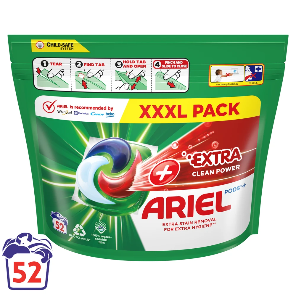 Ariel All-in-1 PODs +Extra Clean Power Skalbimo Kapsulės, 52 Skalb