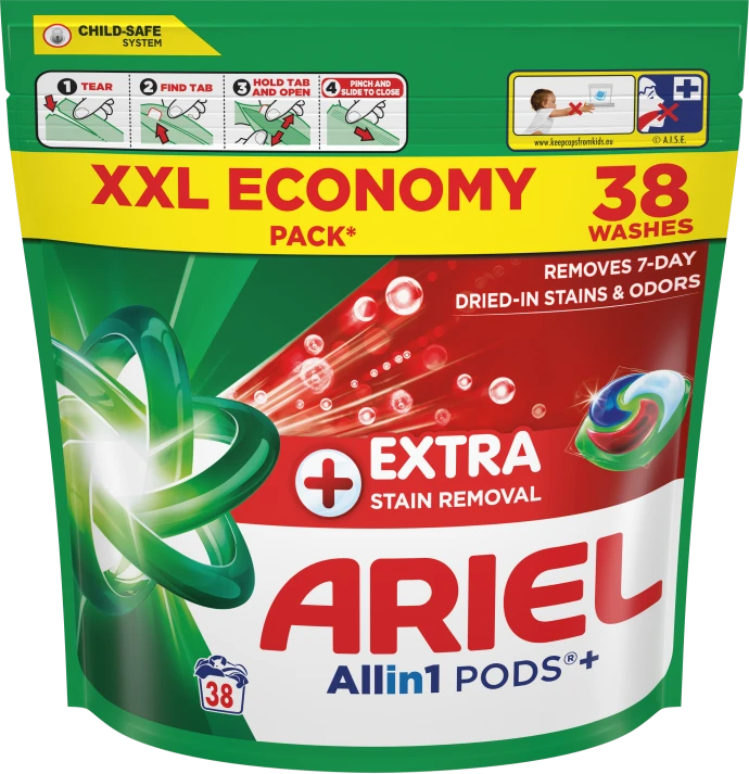 Ariel All-in-1 PODs +Extra Clean Power skalbimo kapsulės, 38 skalb.