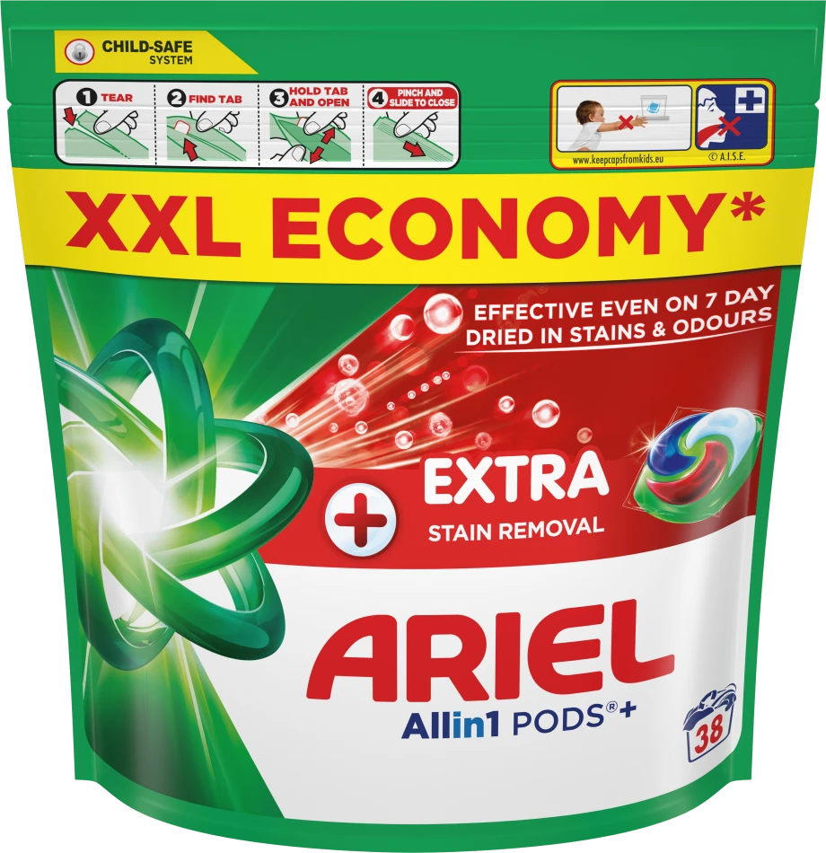 Ariel All-in-1 PODs +Extra Clean Power skalbimo kapsulės, 38 skalb.