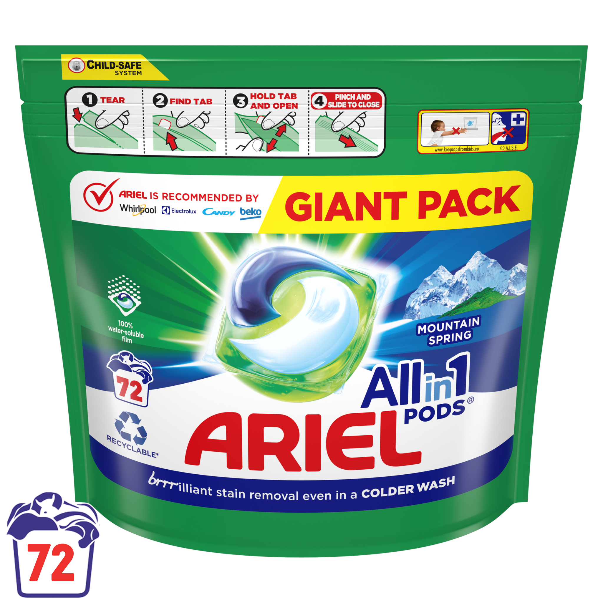Ariel All-in-1 PODs Mountain Spring Skalbimo Kapsulės, 72 Skalb