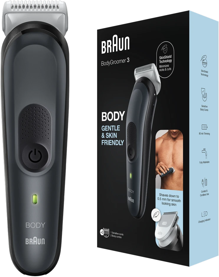 Braun | Body Groomer | BG3340 | Cordless and corded | Juodas/Pilkas