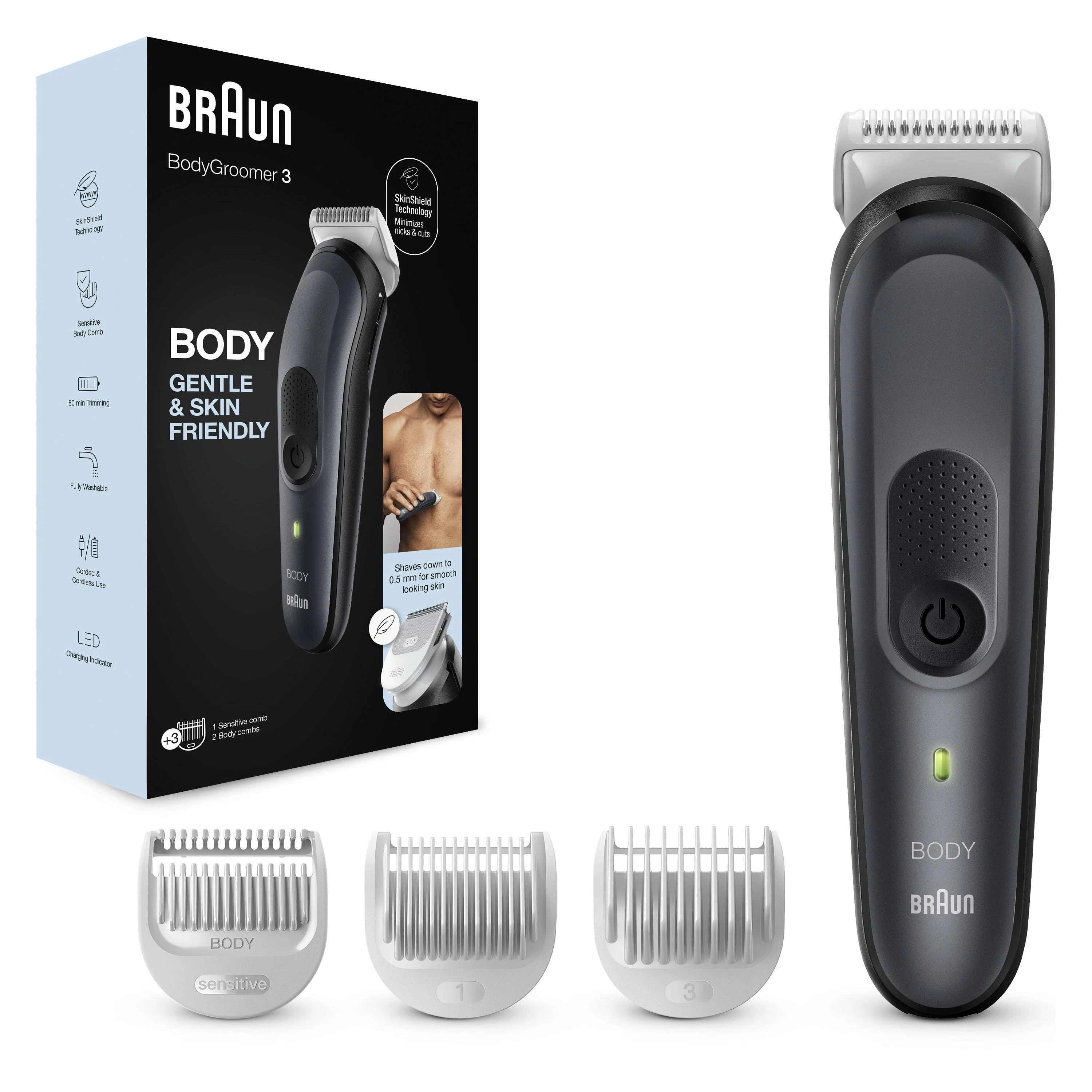 Braun | Body Groomer | BG3340 | Cordless and corded | Juodas/Pilkas