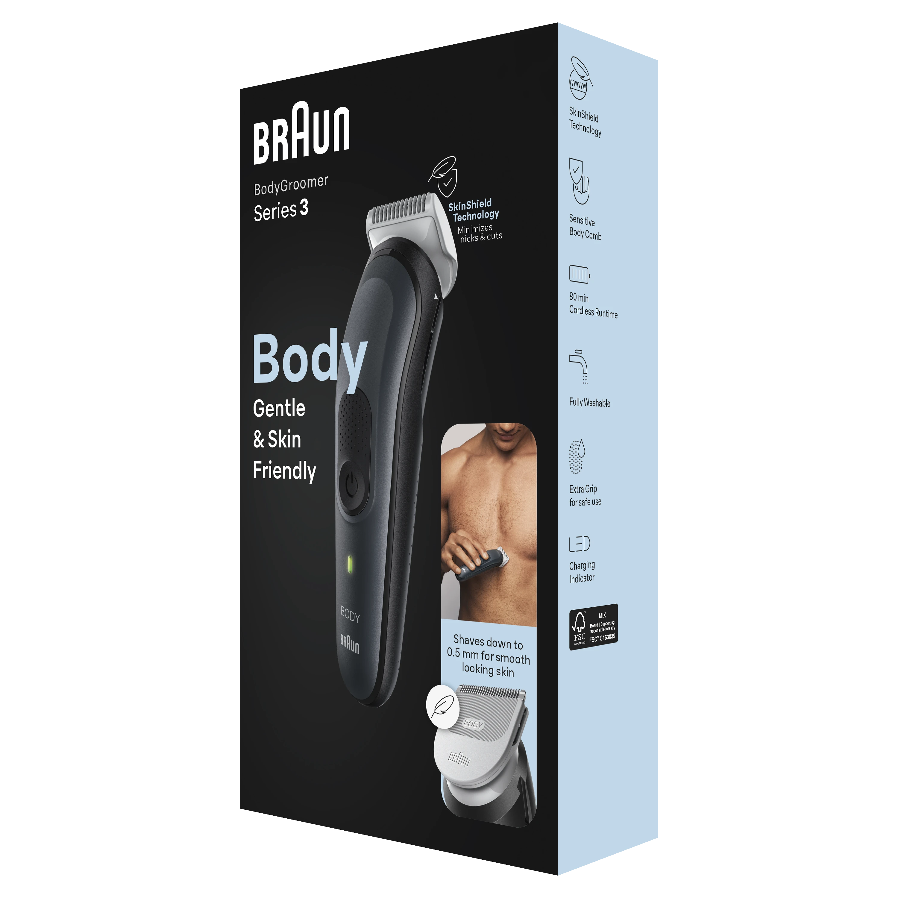 Braun | Body Groomer | BG3340 | Cordless and corded | Juodas/Pilkas