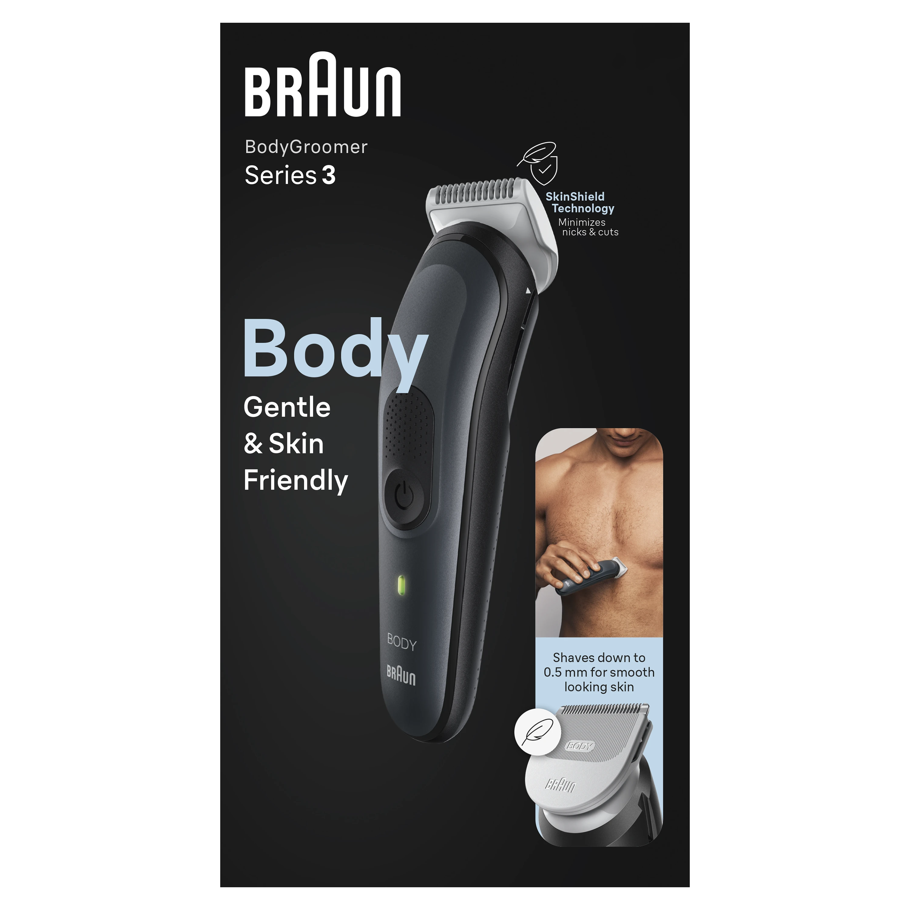 Braun | Body Groomer | BG3340 | Cordless and corded | Juodas/Pilkas