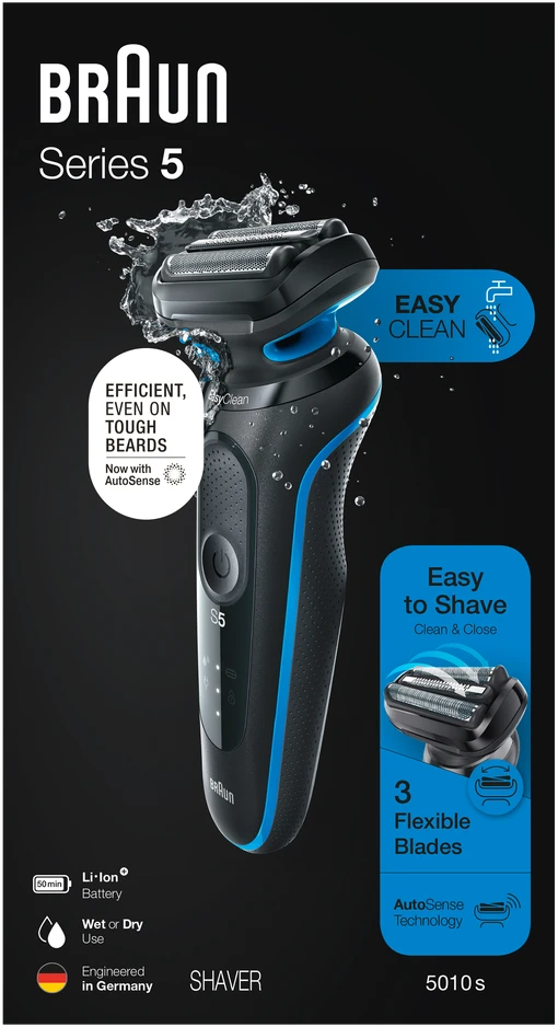 Braun | Shaver | 51-B1000s | Operating time (max) 50 min | Wet & Dry | Juodas/Mėlyna